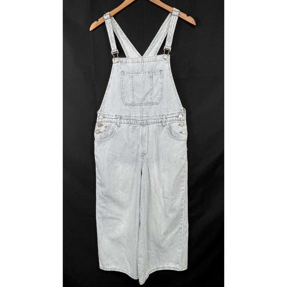 Vintage Kensie Denim Railroad Overalls Size M Wide Leg Stripe Boho 90s Grunge